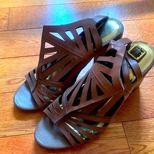 Brown open toe heel